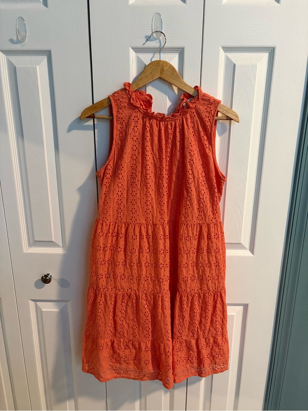Loft Tiered Swing Eyelet coral dress
